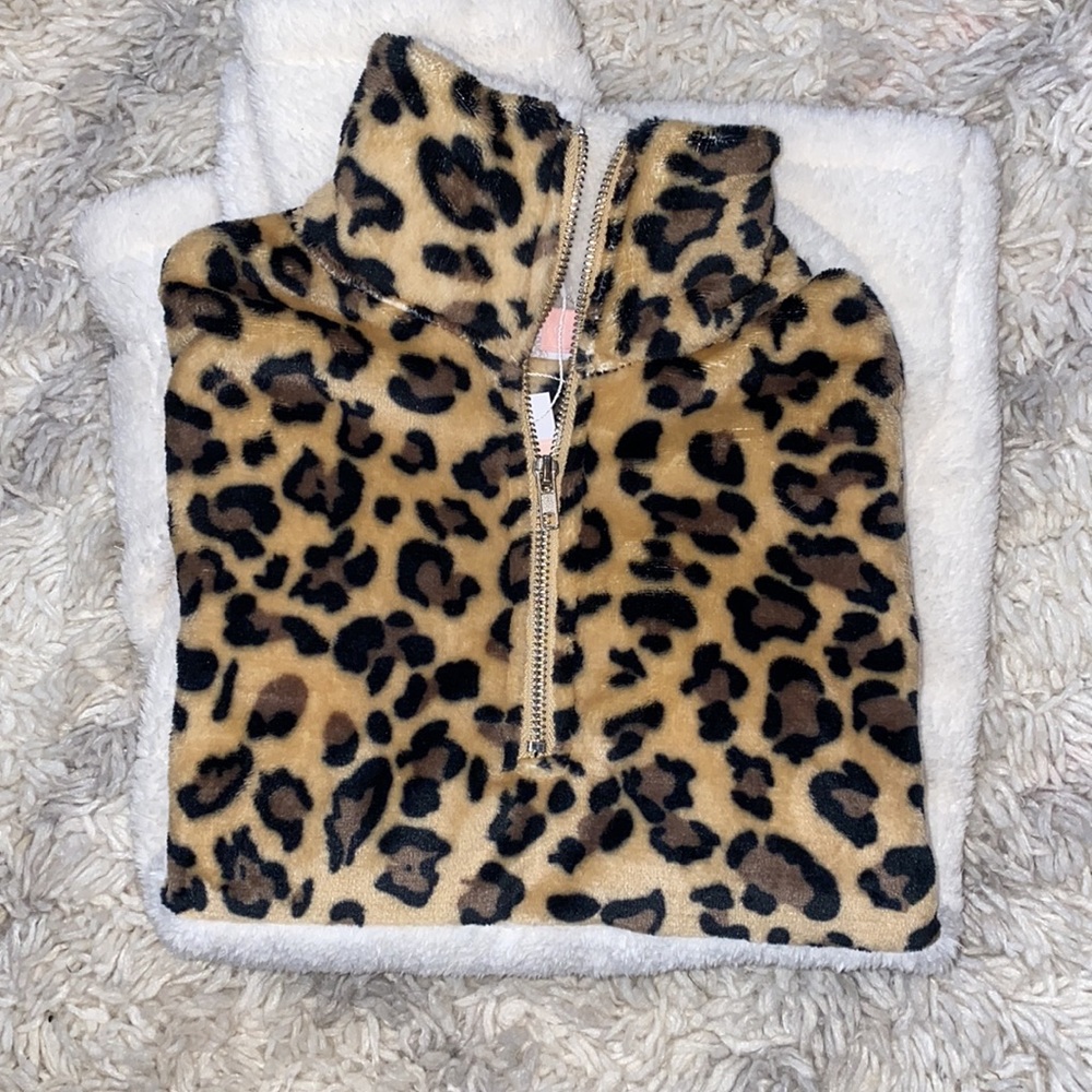 Leopard and White Fleece Half Zip Pullover Jacket - Picture 6 of 9
